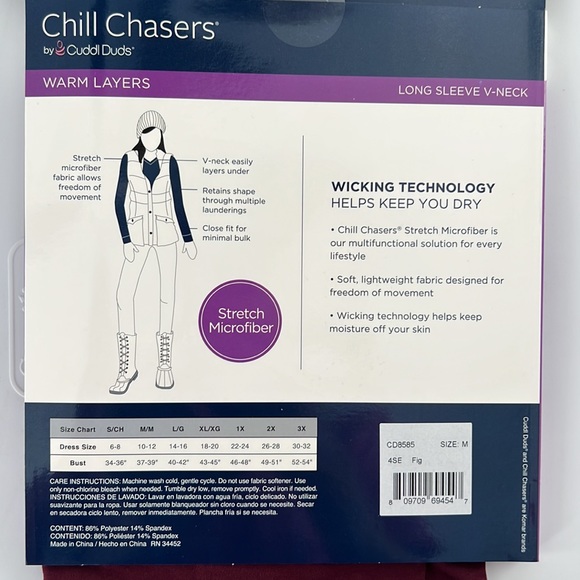 Cuddl Duds Chill Chasers Stretch Microfiber Long Sleeve V-Neck Top CD8585 Fig - Picture 3 of 5